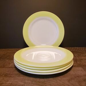 Pyrex Vintage 10" White and Lime Green Dinner Plate Set X5